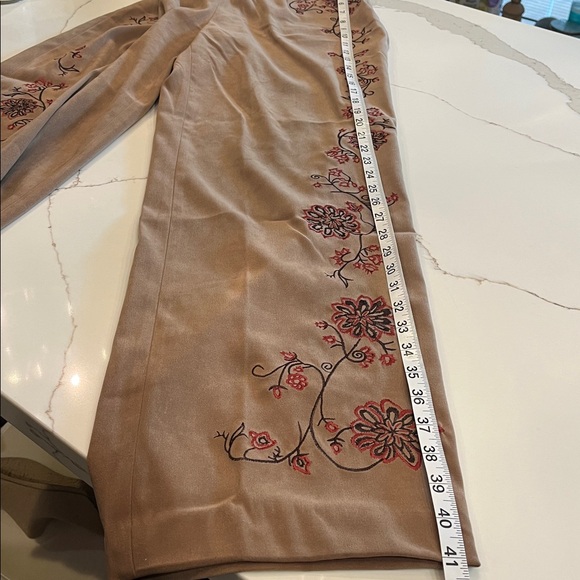 Victor Costa Tan with Brown & Burnt Orange Floral Embroidered 2 piece Pantsuit. - Picture 12 of 16